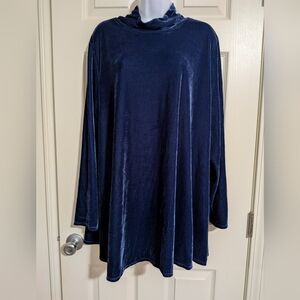Soft Surroundings 2X Long Sleeve Mock Neck Velour Tunic Blue Plus Size